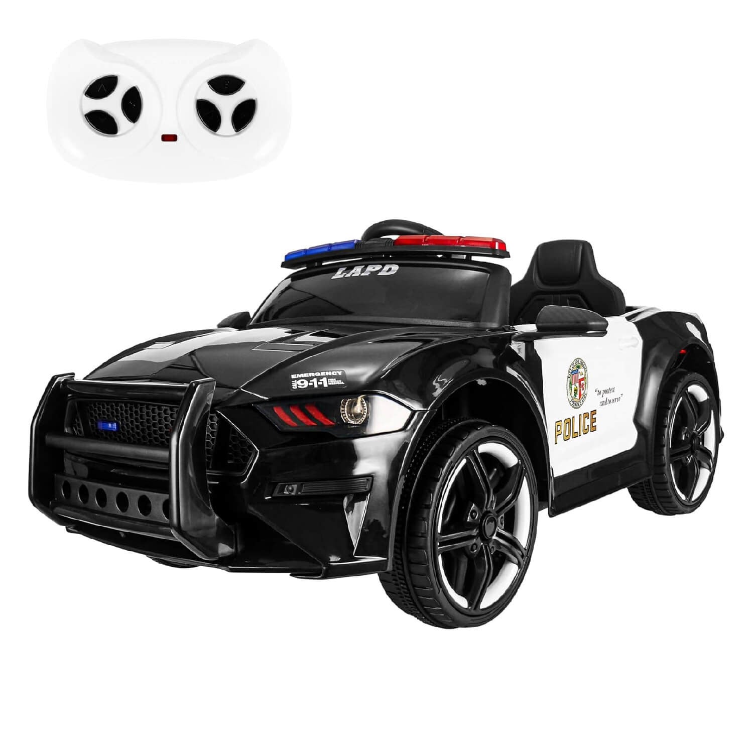 LAPD Police Cruiser 12V Electric Ride On Car for Kids Age 3-8 - Remote Control, Megaphone, Siren & Lights - ASTM-Certified Fun Toy Car with EVA Tire & Leather Seats