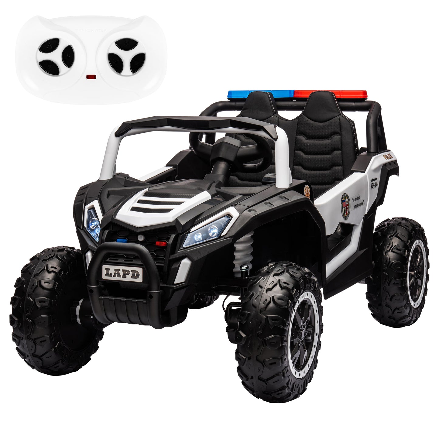 LAPD Police Buggy UTV 2 Seater Ride on Toys for Kids 3 - 8 -4WD Electric Ride On 12V Police UTV with Remote Control, EVA Tires, Leather Seats, Siren & Lights - Off Road Power Wheels for Boys and Girls