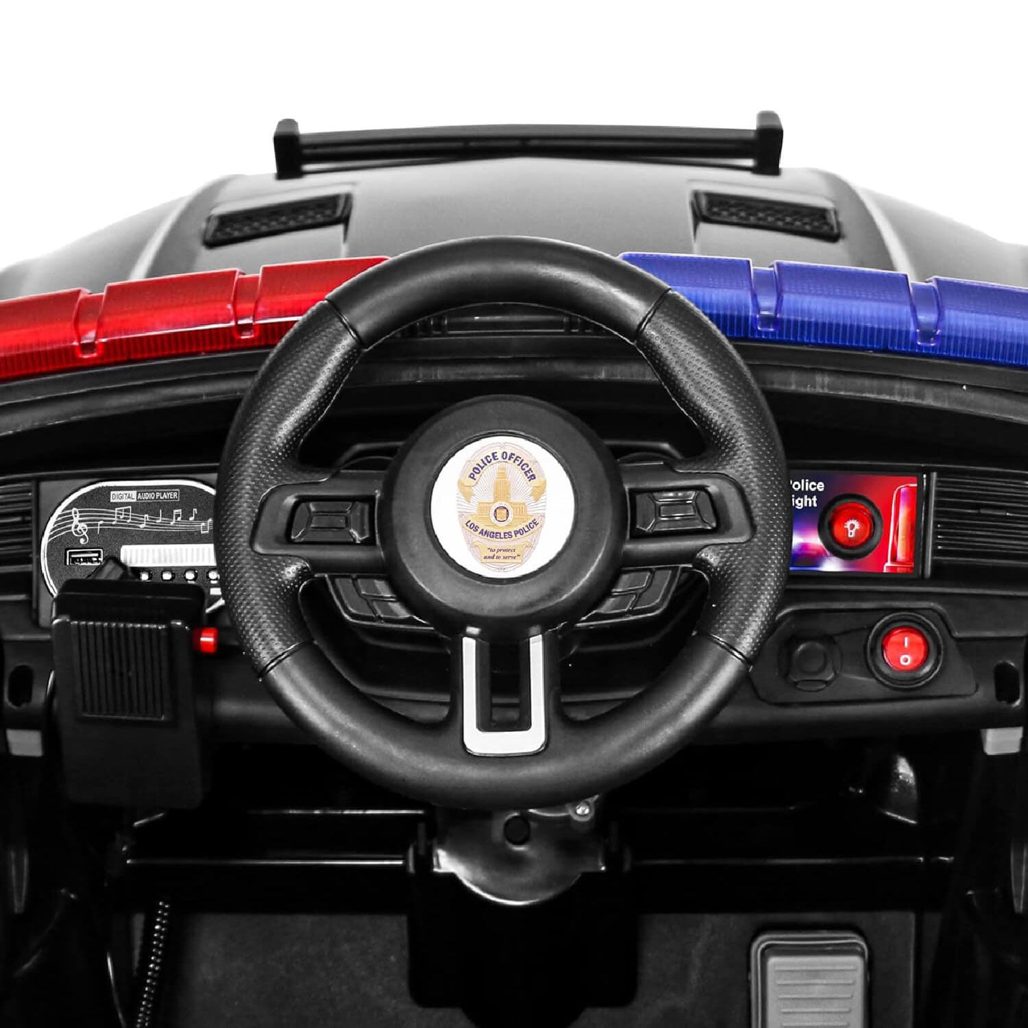 LAPD Police Cruiser 12V Electric Ride On Car for Kids Age 3-8 - Remote Control, Megaphone, Siren & Lights - ASTM-Certified Fun Toy Car with EVA Tire & Leather Seats