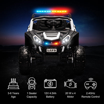 LAPD Police Buggy UTV 2 Seater Ride on Toys for Kids 3 - 8 -4WD Electric Ride On 12V Police UTV with Remote Control, EVA Tires, Leather Seats, Siren & Lights - Off Road Power Wheels for Boys and Girls