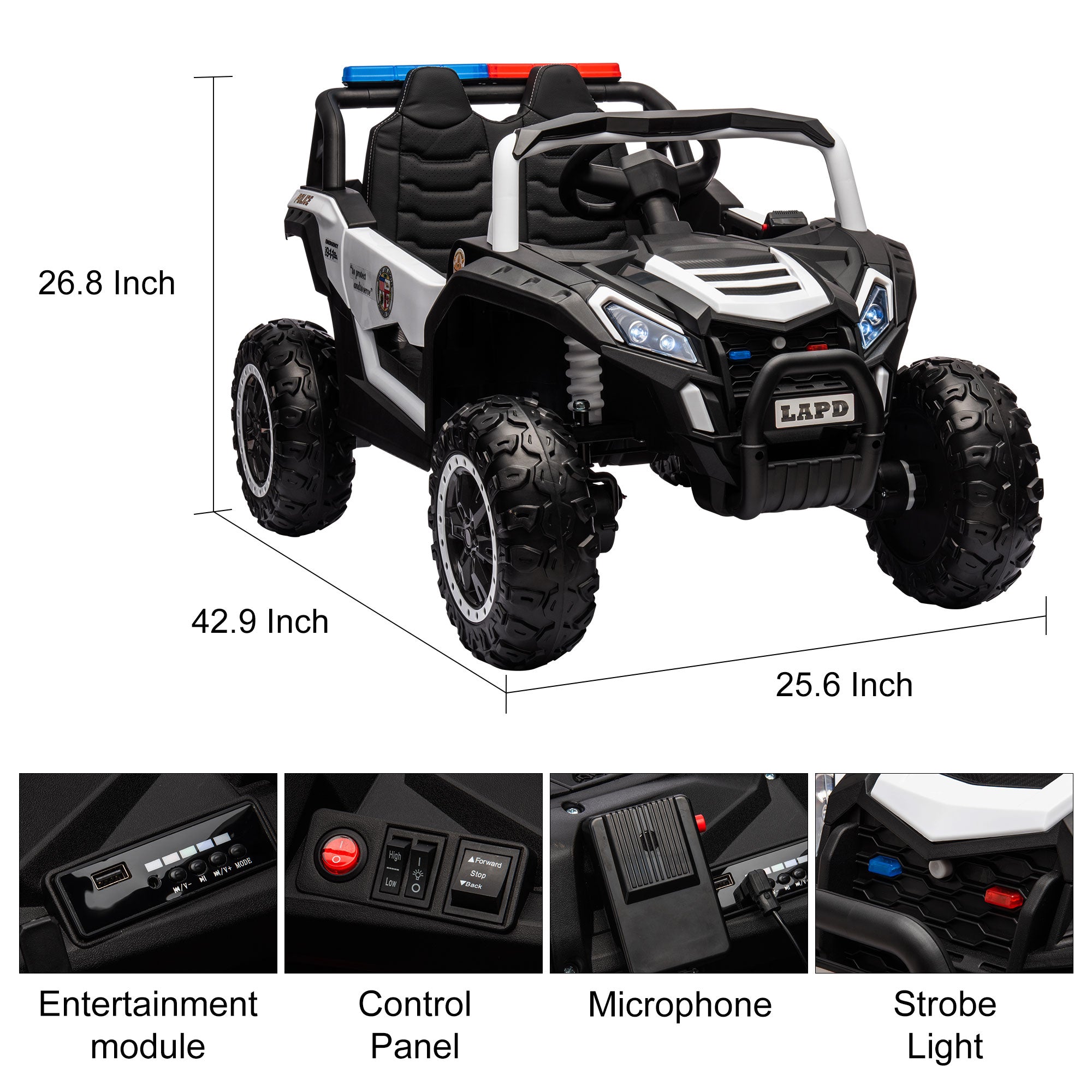 LAPD Police Buggy UTV 2 Seater Ride on Toys for Kids 3 - 8 -4WD Electric Ride On 12V Police UTV with Remote Control, EVA Tires, Leather Seats, Siren & Lights - Off Road Power Wheels for Boys and Girls